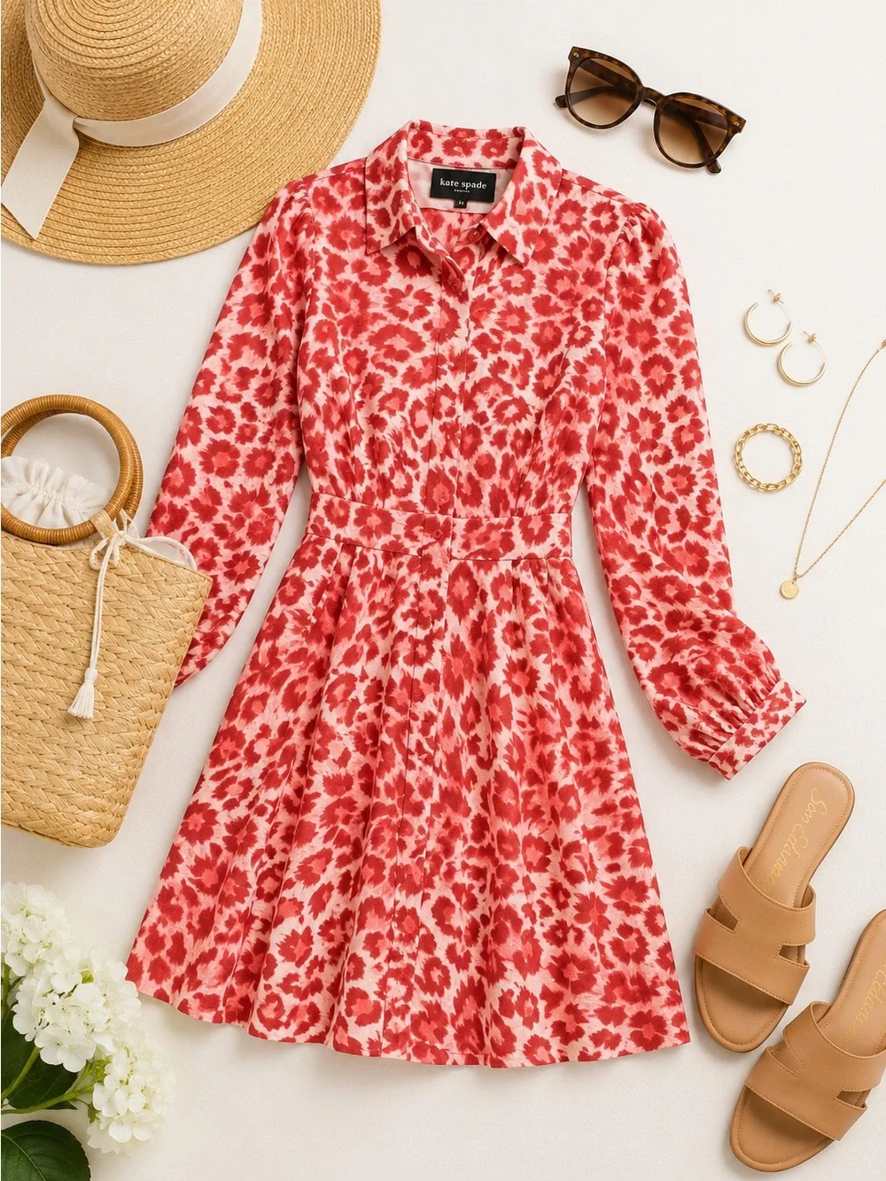 Kate Spade‎ Red and White Bishop Sleeve Dress
